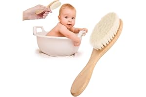 ‎NOFANER Baby Haarbürste, Ziegenhaarbürste für Neugeborene & Kleinkinder, Babybürste mit Holzgriff und Superweichen Borsten, Baby Bürste Barthaar Reinigungswerkzeug, Retro Ölkopfbürste, Kamm für feines Haar