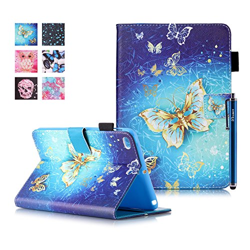 iPad Mini 1/2/3 Hülle, Deenor Bunte Malerei and Stylish Wallet Hülle PU Leather Abdeckung Stand Flip Schutzhülle Hülle für Apple iPad Mini 1/2/3 Generation.[Golden butterfly]