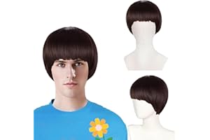 FOUNSHO Peluca de Marrón para Hombre Mujer, Corta Postizo Peluca de Hombre, Pelucas de Chico de Banda, Años 60 70 80 Pelucas de Disco de Punk Rock para Fiesta Halloween Cosplay (Marrón)