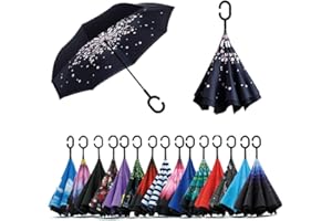 Jooayou Parapluie Inversé, Anti-UV Double Couche Coupe-Vent Parapluie, Mains Libres poignée en Forme C Parapluie