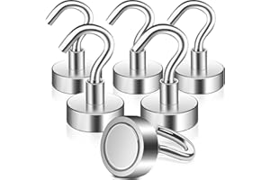 KEUKENKET Lot de 6 crochets magnétiques extra puissants en néodyme de 20 mm - Avec crochets - Sans perforation - Argenté - Pour cuisine, barbecue, camping, casiers, bureau - Noir