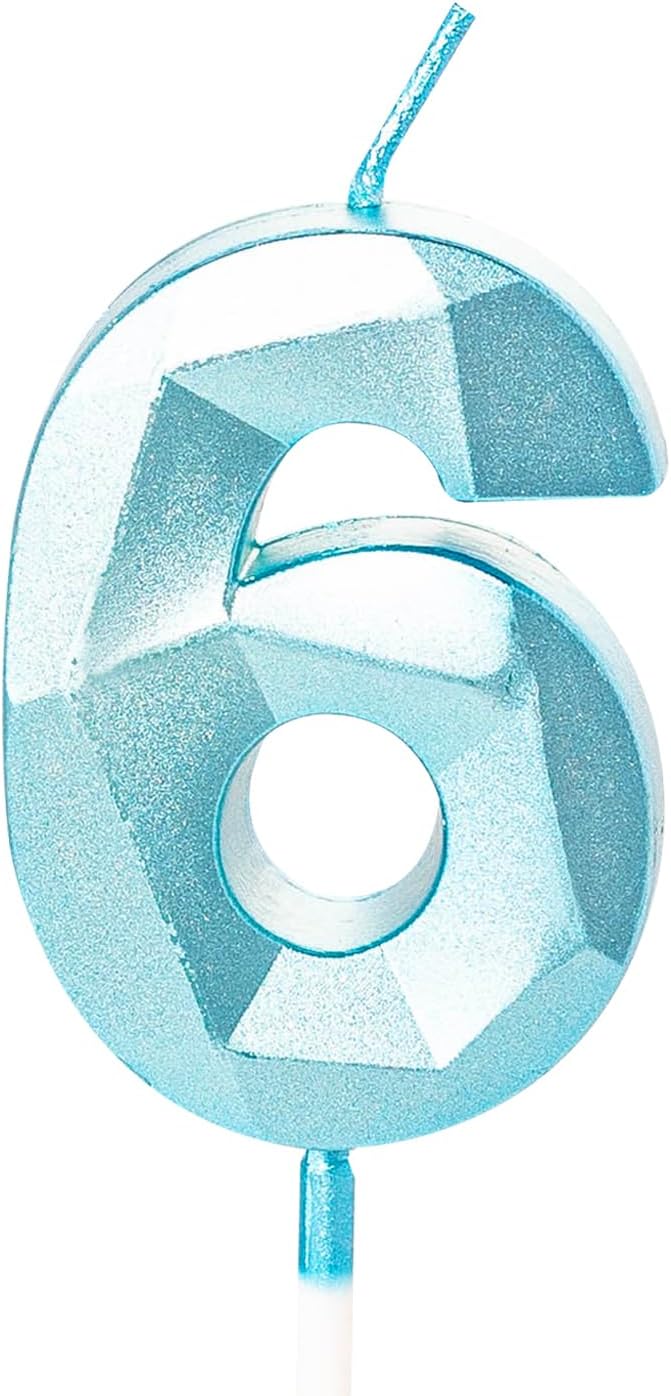 Bougie bleue en forme de 6 pour gâteau d'anniversaire - Bougie de 6e anniversaire pour gâteau - Bleu, pour garçons de 6 ans