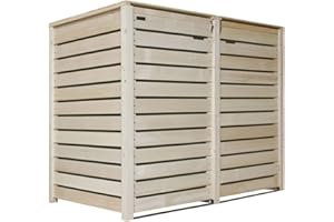 Lukadria Mülltonnenbox Mülltonnenverkleidung Mülltonnecontainer für 2 Tonnen Holz 120L - 240L Natur mit Rückwand Hamburg