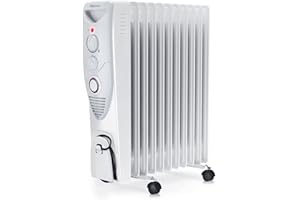 PRO BREEZE ProBreeze Olejowy Grzejnik Elektryczny, Przenośny Energooszczędny z Termostatem, 24h Timer, do Domu Łazienkowy, Bezpieczny z Zabezpieczeniem przed Przegrzaniem, 3 Poziomy Mocy, 2500W, Biały