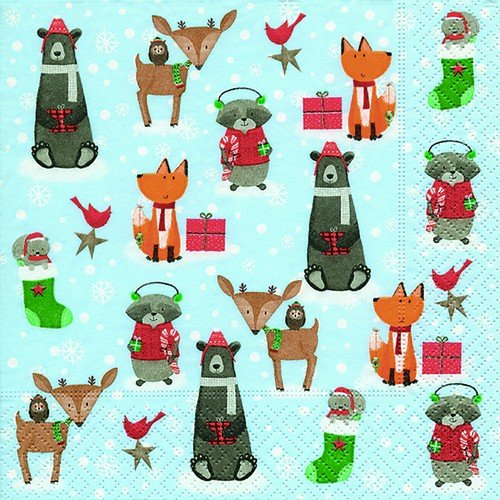 20 Servietten Lustige Tiere im Schnee/Fuchs/Bär/Reh/Winter/Weihnachten 33x33cm 20 Servietten Lustige Tiere im Schnee/Fuchs/Bär/Reh/Winter/Weihnachten 33x33cm