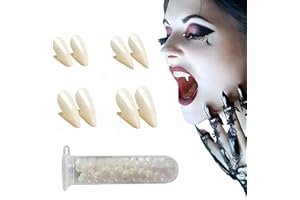 Jingyukj 4 Pairs Vampire Teeth,Halloween Vampire Fangs with Adhesive Cosplay Props Fangs/Fake Fangs Cosplay Costume Prop for Horror Party Decoration Party Favors fake blood Dress Up Accessories