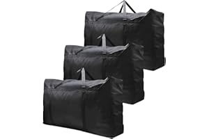 PHULWEL Pack of 3 180L Extra Large Storage Bags, 600D Oxford Heavy-Duty Moving Bags with Zips and Handle, Waterproof Carry Bag for Bedding, Clothes, Duvets, and Pillows(180L/100 x 60 x 30 cm)