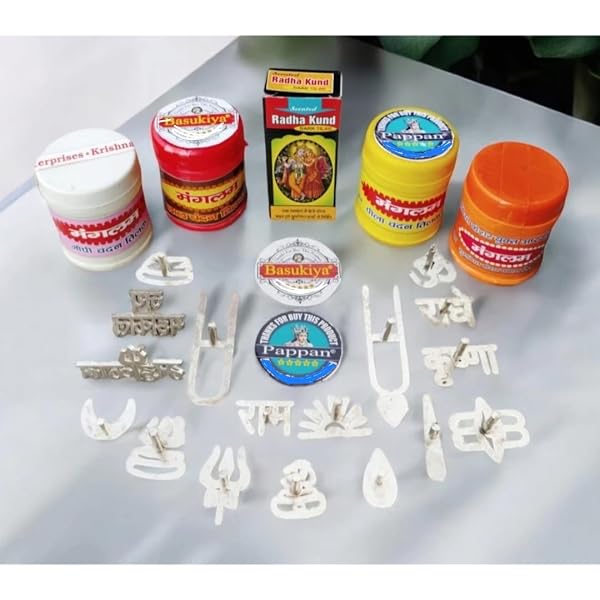 Vrindavan Store Vaishnava Tilak Stamp Pack Of 6, Roli, Keshar Chandan Tika And Gopi Chandan Set
