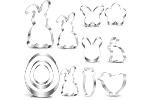 Bluelves Cortadores de Galletas de Pascua, Pascua Moldes Galletas, Acero Inoxidable Cookie Cutters Molde, Conejos, Huevo de Pascua, Flor, Zanahoria, Orejas de Conejo, Pollitos,Mariposa(12 Piezas)