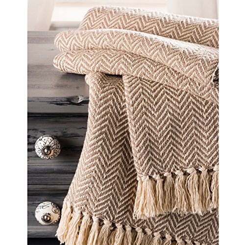 Fair Trade Soft Hand Woven Bedspread Settee Sofa Throw Herringbone Pattern 100% Cotton 225 X 250cm B