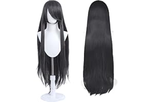 UTIEHD Perruque Longue 100 cm, Cosplay Anime Universel, Parfaite pour Fêtes, Usage Quotidien, Festivals, Halloween (Noir charbon)