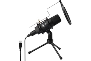 Daffodil MCP200 - Micro Condensateur USB Omnidirectionnel avec Trépied et Filtre Anti-Pop - Microphone PC Mac Professionnel avec Pied Enregistreur Podcast Gamer Studio Stream Ordinateur ASMR - Noir