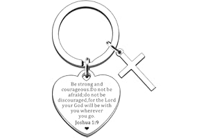 AMZQ Christian Gifts Porte-clés avec verset de la Bible Inscription Be Strong and Courageous Pendentif croix pour femme Cadeau religieux pour anniversaire, communion, Noël, Thanksgiving
