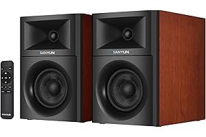 Sanyun SW205 4" Bookshelf Speakers | Immersive HiFi Audio with Virtual Surround | Flagship DAC/DSP Engine | Geometric Diffusion Cabinet | 80W, Bluetooth 5.4/Optical/AUX Inputs, Wireless Remote, Red