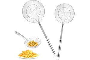 Araignée de Cuisine,Ecumoire à friture en Acier Inoxydable,Passoire Araignée avec Poignée,Écumoire araignée,pour cuisiner,griller,cuire à la vapeur et écoper Aliments (14 cm et 16 cm)