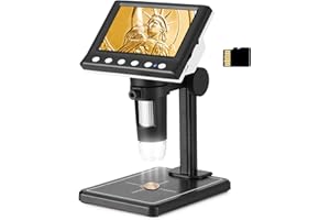 Koolertron Microscopio Digital 4.3 Pollici HD 1080P,Microscopio Bambini 10-1000X, Microscopio Electronico con 32G TF Carta,8 Luci LED Microscopio Portatile (4.3" LCD)