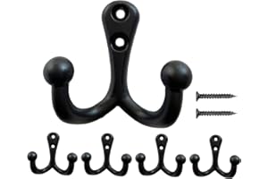 Mokife Gancho Perchero Pared Negro, 5 Piezas Antiguos Ganchos para Abrigos Resistentes Doble Percheros con Tornillos para Dormitorio Baño Cocina Garaje Inodoro Oficina Tienda