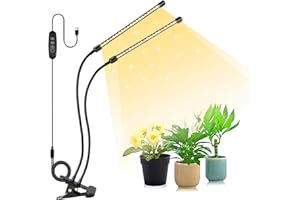 Melofo LED Grow Lights Bars for Indoor Plants Red/Blue Warm Lights 3500k/660nm/450nm Full Spectrum with 10 Dimming Level and Timer 3 Lighting Modes Clip-on 360°Adjustable Gooseneck 2-Heads Grow Lamp