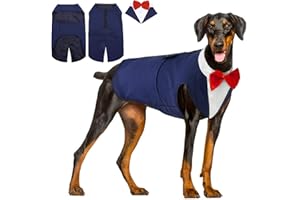 Hjyokuso Vetement Chien, Smoking Chien, Noeud Papillon Chien, Chemises pour Chiens, Déguisements pour Chiens de Petites, Moyennes et Grandes Tailles, Costume Chien pour Les Mariages et Noël -Bleu XL