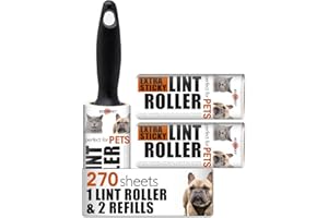 Redberry Value Rouleau Anti-Peluches et Recharge – 270 Feuilles – Rouleau adhésif pour épilation des Poils d'animaux, épilateur de Poils de Chiens, de Chats, Rouleau adhésif pour vêtements