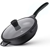 La Moustache - Deep Frying Pan 【28 cm】Cast Aluminium with Non-stick, Glass Lid and Ergonomic Bakelite Handle, Suitable for In