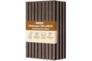 ACOUPANEL | Panneau Acoustique en Tasseaux Bois | Lot de 4 Panneaux Muraux 1,28 m² | Isolation Phonique | Placage Chêne 3 Faces | Installation Facile Mur ou Plafond (Chêne Fumé)