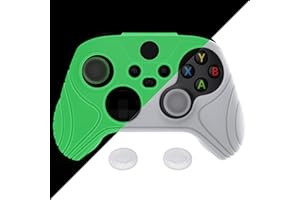 eXtremeRate PlayVital Coque Manette pour Xbox Series X/S Housse Protection pour Xbox Series X Accessoires Controller avec Capuchon Joystick Caps Grip Cover-Vert Phosphorescent,Édition Samouraï