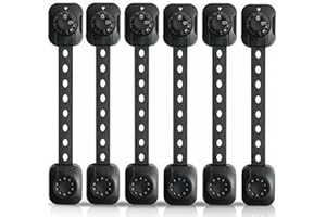 EzyWay Adjustable Safety Locks for Children, Locks for Cabinets, Drawer, Closet, Fridge, Refrigerator, Trash, Toilets with Upgraded Adhesive Double Lock System Locks, 6 Pack (Black)