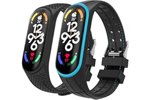 MoKo 2 Pack Straps Compatible with Xiaomi Mi Band 7/Smart Band 7, Soft Silicone Replacement Wristband Sport Strap for Women Men, Blue + Black