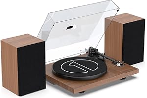 DIAFIELD 1 by ONE HiFi Bluetooth Plattenspieler mit USB-Anschluss MM System 33/45 U/min Auto-Stopp und Phono-Vorverstärker Riemenantrieb Vinyl Record Player mit 2 Lautsprechern