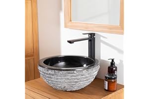 Wanda collection Lavabo sobre encimera de piedra de mármol Vesubio negro 35 cm