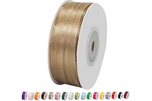 yayafunfun Ruban de Satin Or Champagne Fin 3mm, Ruban Cadeau Emballage, Mariage, Couture, Nœuds, Noël, Artisanat, Voitures, Gâteau, Maison