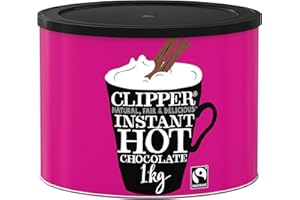 CLIPPER NATURAL, FAIR & DELICIOUS Clipper Instant Hot Chocolate - 1kg Hot Chocolate Powder - Bulk Buy Tub for Home or Office - Eco- Conscious Fairtrade Add Water - Luxury Drinking Chocolate - for Hot and Cold Milkshakes