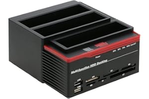 KuWFi Base de conexion Docking Station, 2.5 "/ 3.5" USB 3.0 a 2 Puertos SATA 1 Puerto IDE Unidad de Disco Duro Externa Unidad de Acoplamiento Lector de Tarjetas Hub USB3.0 con OTB/OTC sin conexión