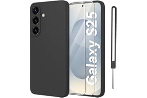 Qasyfanc Handyhülle für Samsung Galaxy S25 5G Hülle mit 2 Stück Schutzfolie, Soft TPU Silikon Case Ultra Dünn Microfiber Kameraschutz Hülle für Samsung Galaxy S25 - Schwarz