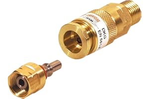 Ibeda DKG Gas-Schnellkupplung mit Außengewinde im SET mit D1 Kupplungsstift mit Überwurfmutter für Brenngas G3/8 LH, Sauerstoff 1/4 RH, Inertgas G 1/4' RH, Ausführung:Brenngas G 3/8'' LH