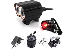 CONSTEFIRE Bike Light,Super Bright Bicycle Light Frontlight 2 U2 rechargeable Bicycle lights (5000lm,2 LED,4 modes),headlight, head lamp with Waterproof Battery Pack & bike tail light