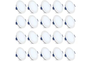 Leselux Recessed Spotlights LED Flat 230 V, Pack of 20 LED Spotlights Bathroom IP65 5 W 6500 K Cool White 400 LM, Ceiling Spotlights 68-80 mm, Recessed Lights Ceiling White, Recessed Spotlights for