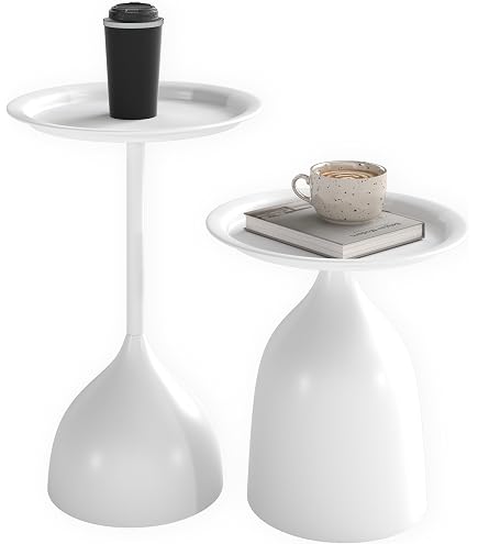 Tavolino Pieghevole TIZZ Set 2 Pezzi - Salotto Dorato Con Cassetti, Altezza Regolabile, Bianco Effetto Legno