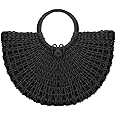 Straw Bags for Women,Hand-woven Straw Top-handle Bag with Round Ring Handle Summer Beach Rattan Tote Handbag