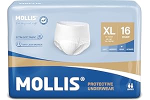 MOLLIS Pantalones Incontinencia para Adultos, Bragas Absorbentes para Hombres y Mujeres, Protección contra las fugas durante toda la noche, Control de Olores, Talla XL, 16 Unidades