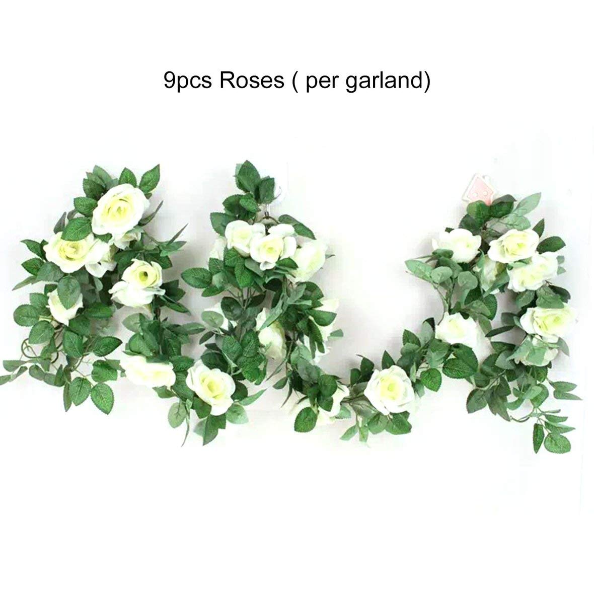 Heaviesk Flor Artificial Falsa Rosa Vid Hoja Verde Colgando Vid