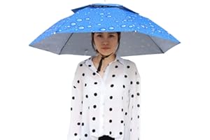 Haokaini Chapeau de Parapluie 37. 4 Pouces de Diamètre Pêche Camping Soleil Pluie Couvre-Chef Casquette en Plein Air Pliant Double Couche Résistant Aux Uv Chapeau de Parapluie pour La