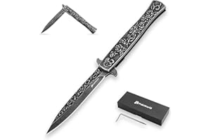 POKTWORLD Coltello Pieghevole,Coltello Pieghevole in Stile Goffrato,7Cr17 di Coltello Soccorso Portatile di Sopravvivenza per Caccia,Campeggio attività all'Aperto Multiuso (Le Rose Goffratura)