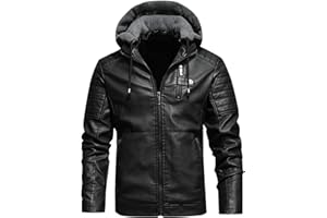 Générique Blouson Moto Homme a Capuche Veste Cuir Hiver Chaude Bombers avec Poche Zippé Aviateur en Peluche Jacket Couleur Unie Vestes d'Extérieur Manteau Décontractée Coat avec Cordon Vetements