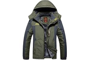 Treer Veste Imperméable pour Homme Blouson à Capuche, Grande Taill Hiver Chaude Coupe-vent Manteau pour Montagne Randonnée Voyage Sports d'Extérieur Jogging Ski Camping