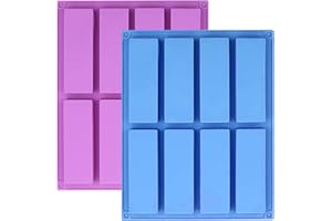 YXHZVON 2 PCS Stampi per Barrette Cereali, Stampo Rettangolari Silicone 8 cavità, Stampi Rettangolari per Cioccolato, Brownie, Pane di Mais, Cheesecake e Sapone