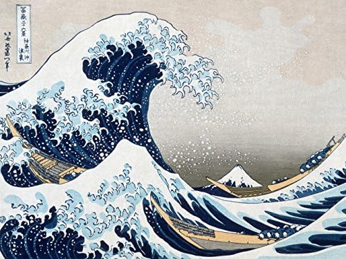 LuxHomeDecor Framework Print on MDF Wooden Panel by KATSUSHIKA HOKUSAI The Wave off Kanagawa 40 x 30 cm Black Hem