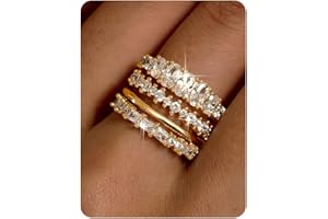 Chriscoco 4Pcs Anillo Oro Mujer Anillo Dorado Mujer 14K Zirconia Cúbica Anillos de Compromiso Anillo Promesa Anillos Apilables Anillos Mujer - con Caja de Joyería