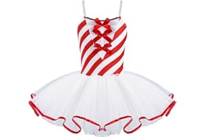 iEFiEL Body da Balletto Bambina Tutu Leotards Vestito Danza Classica Body a Righe Fiocco Abito da Pattinaggio Artistico Ballerina Abito da Ballo Latino Costumi di Danza